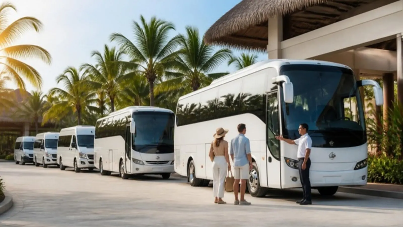 Coach fleet lined at a resort